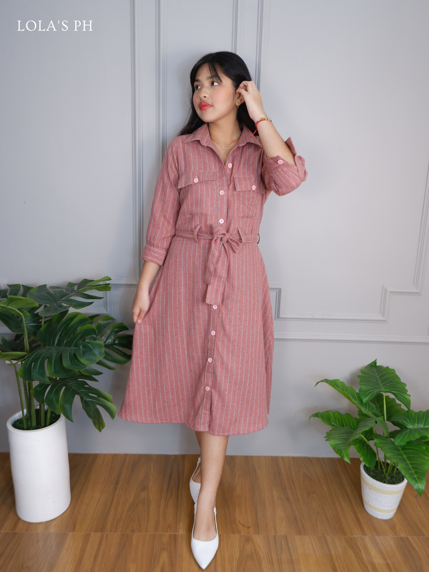 Megan Dress (Pink Stripes)